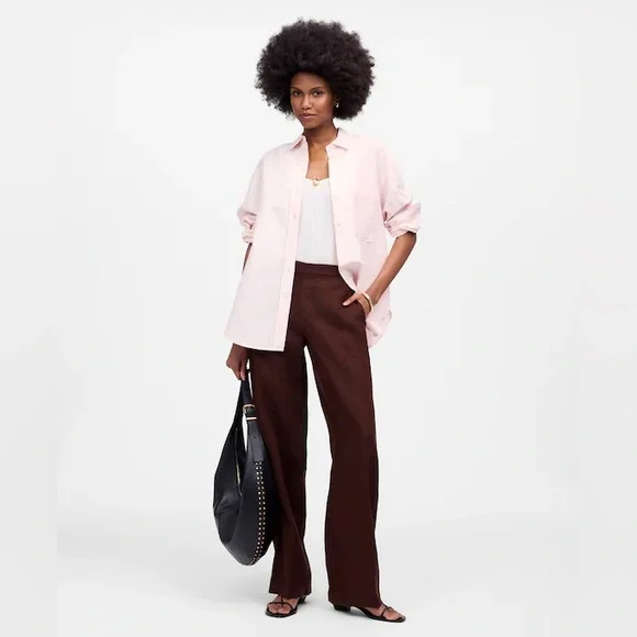 Madewell women’s The Easy Pull-On Pant 100% Linen brown Size M NWT - Picture 2 of 10